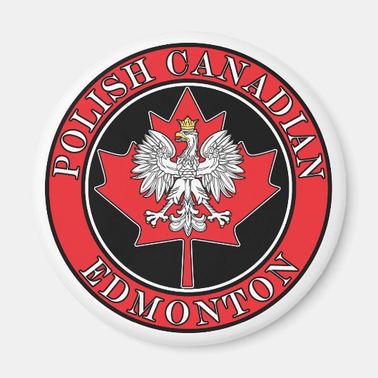 Edmonton Round Polish Canadian Leaf Magnet (Vorne)