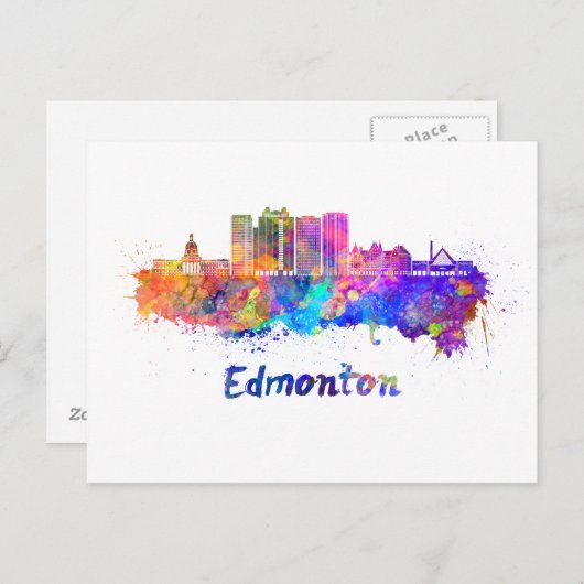 Edmonton V2 Skyline in Aquarellfarbe Postkarte (Vorne/Hinten)