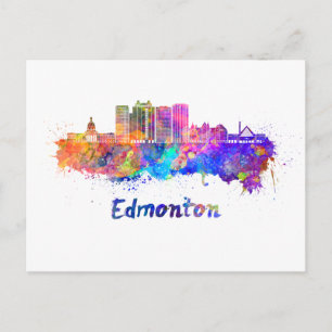 Edmonton V2 Skyline in Aquarellfarbe Postkarte
