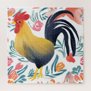 Edna der Hahn   Aquarell-Blumen-Huhn Puzzle