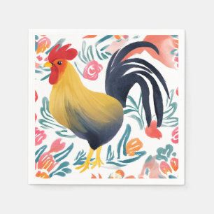 Edna der Hahn Aquarell-Blumen-Huhn Serviette