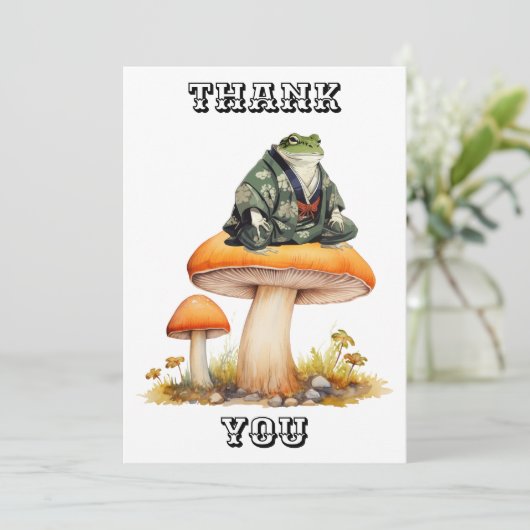 Edo-Ära-Charakterfrosch sitzend auf Pilz Dankeskarte (Stehend Vorderseite)
