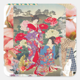 Edo Beauty & Peony Garden – Traditional Japanese Quadratischer Aufkleber