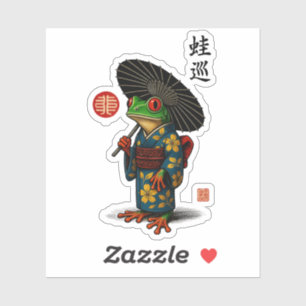 Edo Frog in Kimono mit Parasol Aufkleber