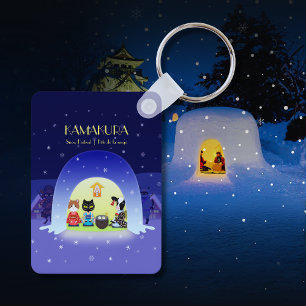 Edo-Nekos Snowy Celebration Rectangle Schlüsselanhänger