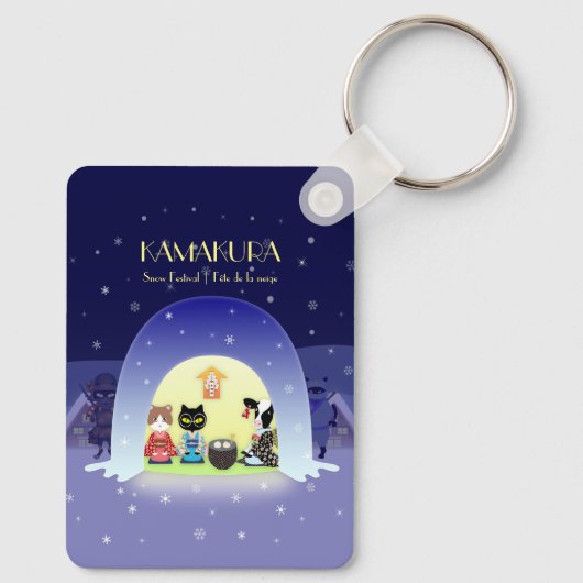 Edo-Nekos Snowy Celebration Rectangle Schlüsselanhänger (Rückseite)