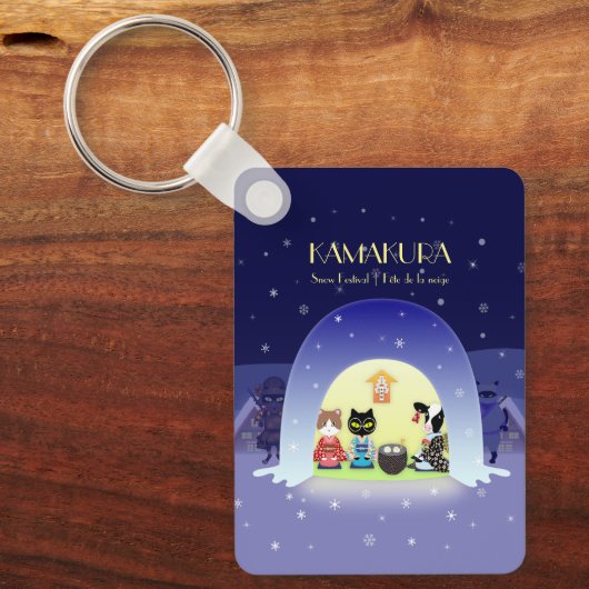 Edo-Nekos Snowy Celebration Rectangle Schlüsselanhänger (Vorderseite)