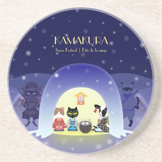 Edo-Nekos Snowy Celebration Round Getränkeuntersetzer (Vorne)