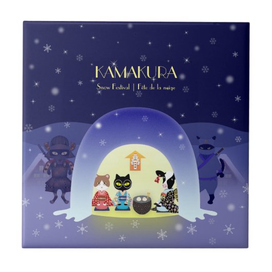 Edo-Nekos Snowy-Feier Fliese (Vorderseite)