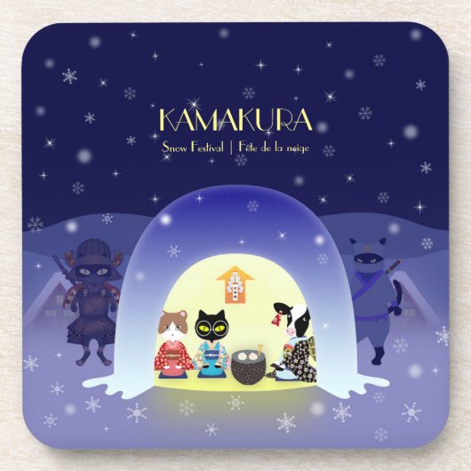 Edo-Nekos Snowy-Feier Getränkeuntersetzer (Vorderseite)