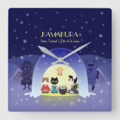 Edo-Nekos Snowy-Feier Quadratische Wanduhr (Vorderseite)