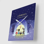 Edo-Nekos Snowy-Feier Quadratische Wanduhr (Winkel)