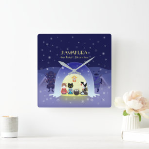Edo-Nekos Snowy-Feier Quadratische Wanduhr