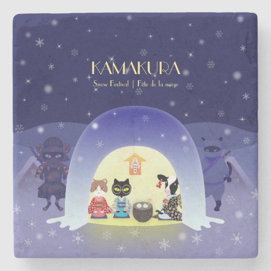 Edo-Nekos Snowy-Feier Steinuntersetzer (Vorderseite)