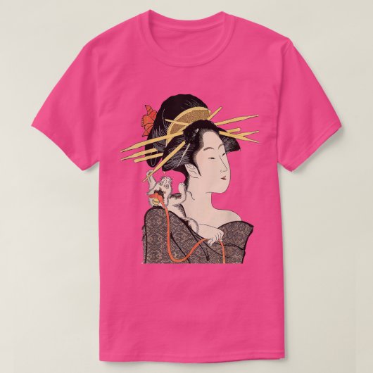 Edo Period Japan, Geisha Portrait mit Katze T-Shirt (Design vorne)
