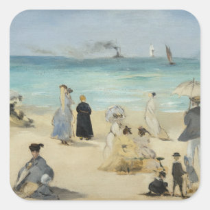 Edouard Manet - Am Strand, Boulogne-sur-Mer Quadratischer Aufkleber