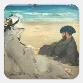 Edouard Manet - Am Strand Quadratischer Aufkleber