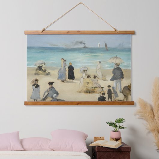 Edouard Manet - Am Strand von Boulogne-sur-Mer Wandteppich Mit Holzrahmen (Schlafzimmer)