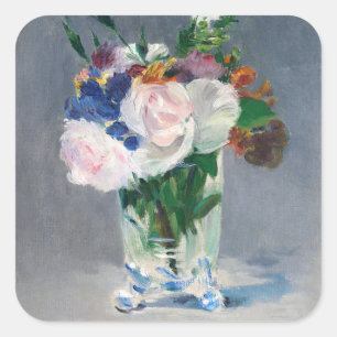 Edouard Manet - Blumen in einer Kristallvase Quadratischer Aufkleber