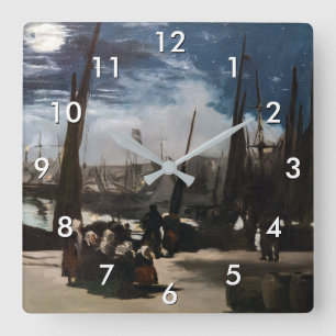 Edouard Manet - Der Hafen von Boulogne bei Mondlic Quadratische Wanduhr