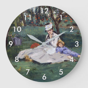 Edouard Manet - Die Familie Monet in ihrem Garten Große Wanduhr