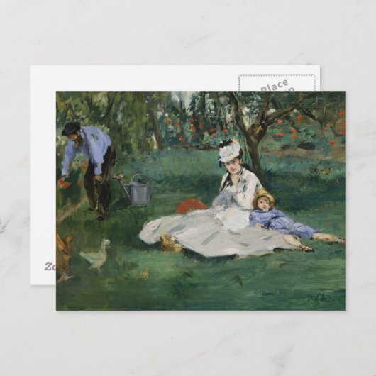 Edouard Manet - Die Familie Monet in ihrem Garten Postkarte (Vorne/Hinten)