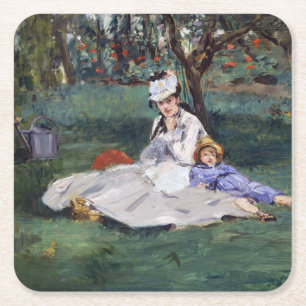 Edouard Manet - Die Familie Monet in ihrem Garten Rechteckiger Pappuntersetzer