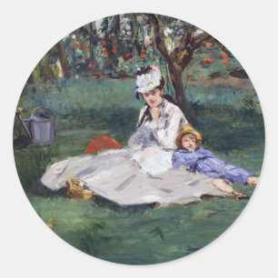 Edouard Manet - Die Familie Monet in ihrem Garten Runder Aufkleber