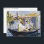 Edouard Manet - Monet in seinem Studio-Boot Postkarte<br><div class="desc">Monet in seinem Studio Boat / Monet dans son bateau atelier - Edouard Manet,  1874</div>