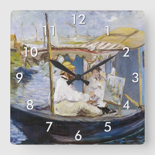 Edouard Manet - Monet in seinem Studio-Boot Quadratische Wanduhr (Vorderseite)
