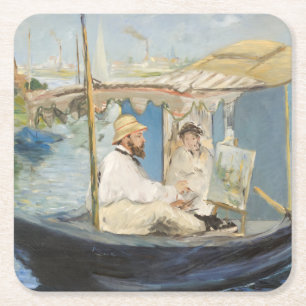 Edouard Manet - Monetmalerei auf seinem Studio-Boo Rechteckiger Pappuntersetzer