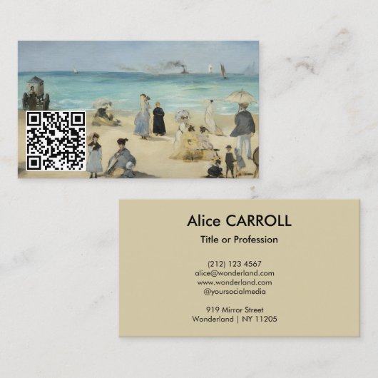 Edouard Manet - On Beach, Boulogne - QR Code Visitenkarte (Vorne/Hinten)