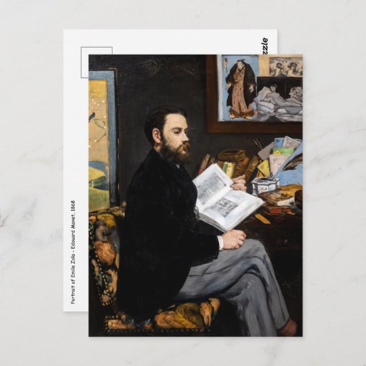 Edouard Manet - Portrait von Emile Zola Postkarte (Vorne/Hinten)