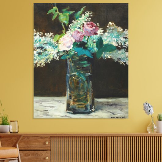 Edouard Manet Vase of White Lilacs und Rose Leinwanddruck (Insitu (Wohnzimmer))