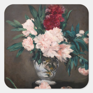 Edouard Manet - Vasen mit Pfingstrosen auf kleinem Quadratischer Aufkleber