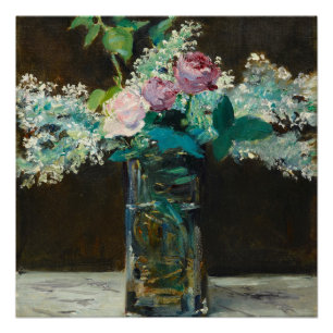 Edouard Manet Vasen mit weißen Flieder und Rosen Poster