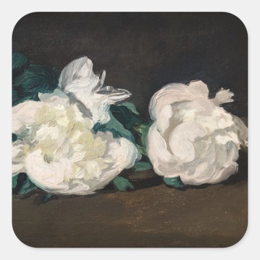 Edouard Manet - Zweig der Weißen Peonies, Secateur Quadratischer Aufkleber (Vorderseite)