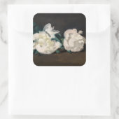Edouard Manet - Zweig der Weißen Peonies, Secateur Quadratischer Aufkleber (Tasche)