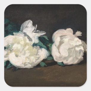 Edouard Manet - Zweig weißer Pfingstrosen, Gartens Quadratischer Aufkleber