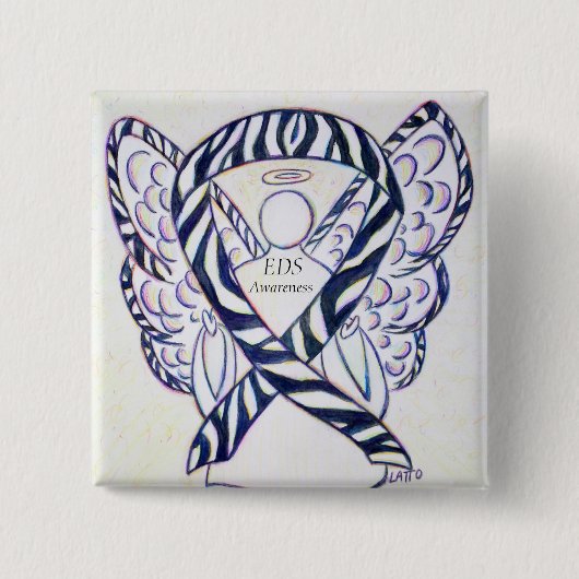EDS Awareness Angel Zebra Stripe Ribbon Custom But Button (Vorderseite)