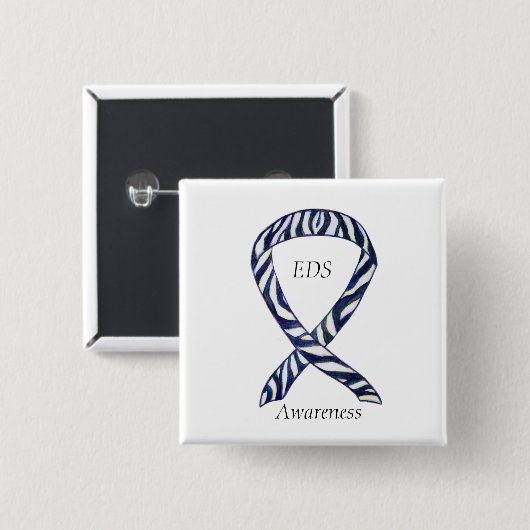 EDS Awareness Zebra Stripe Ribbon Custom Button (Vorne & Hinten)