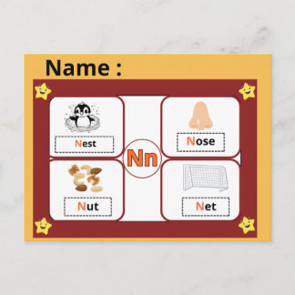 Educational Alphabet Letter N Flashcard for Kids  Postkarte