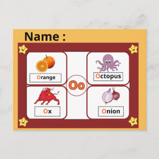 Educational Alphabet Letter O Flashcard for Kids  Postkarte