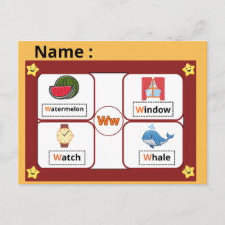 Educational Alphabet Letter W Flashcard for Kids  Postkarte