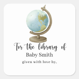 Educational Globe - Baby Shower Library Quadratischer Aufkleber