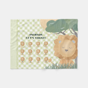 Educational Let's Count Gingham Name Boho Lion Fleecedecke