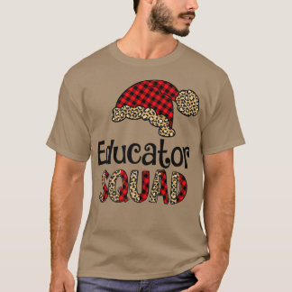 Educator Santa Hat Buffalo Plaid Leopard Funny Xma T-Shirt