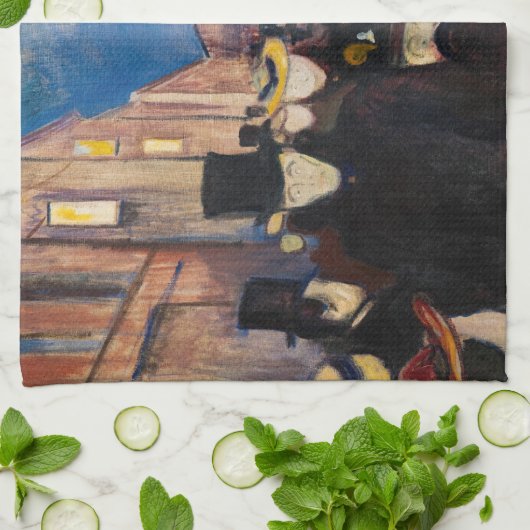 Edvard Munch - Abend auf der Karl Johan Street Geschirrtuch (Gefaltet)
