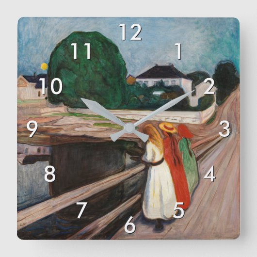 Edvard Munch - Die Mädchen auf der Brücke Quadratische Wanduhr (Vorderseite)