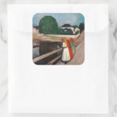 Edvard Munch - Die Mädchen auf der Brücke Quadratischer Aufkleber (Tasche)